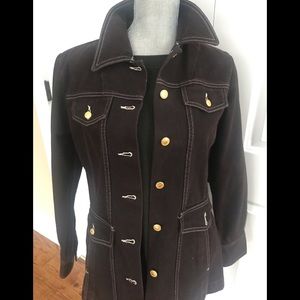 Isaac Mizrahi Dark Brown Suede Jacket with Gold Buttons